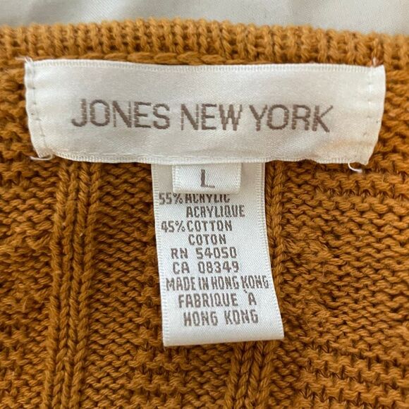 Jones New York Cable Knit Cardigan Sweater Pumpkin Orange Double‎ Breasted L - Picture 6 of 6
